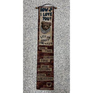 Vintage 1990's Boyds Bears How Do I Love You Tapestry Scroll Wall Hanging